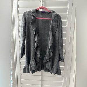 Saks Fifth Ave Cashmere gray ruffle cardigan
